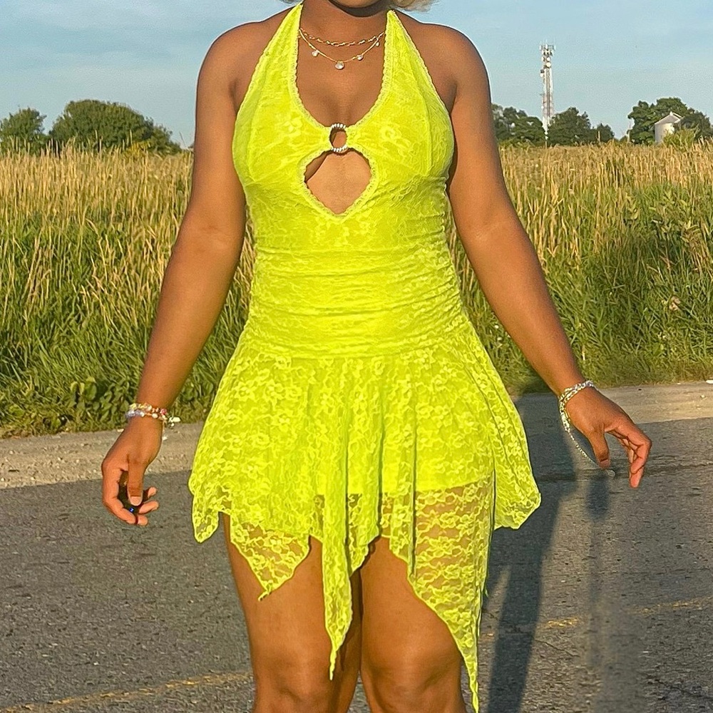Horoscopez green halter minidress